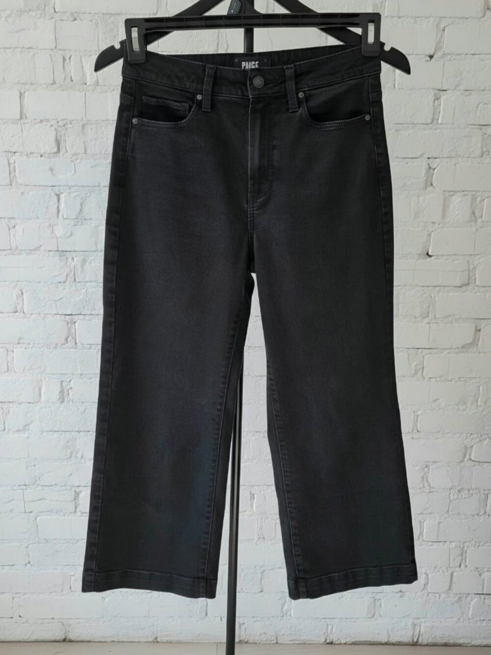 PAIGE Anessa Black Wide Leg Crop Jeans 27 Coated Denim AS IS Finish Wear